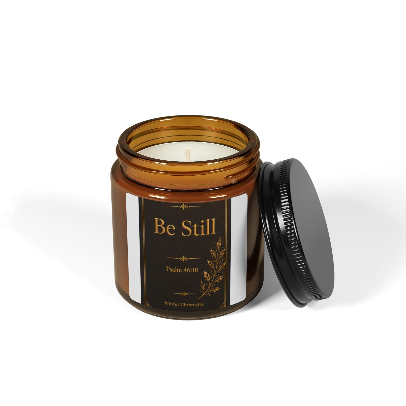 Be Still Scripture Scented Soy Candle (Multi-Size, Amber Jar) - Image 2