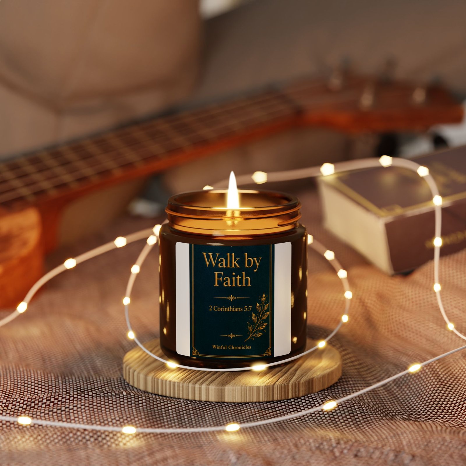 Walk by Faith Scripture Scented Candle (Multi-Size, Amber Jar)
