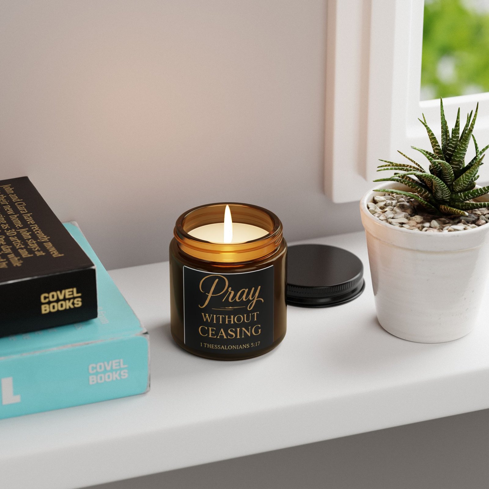 Pray Without Ceasing Scented Soy Candle (Multi-Size, Amber Jar) - Image 4