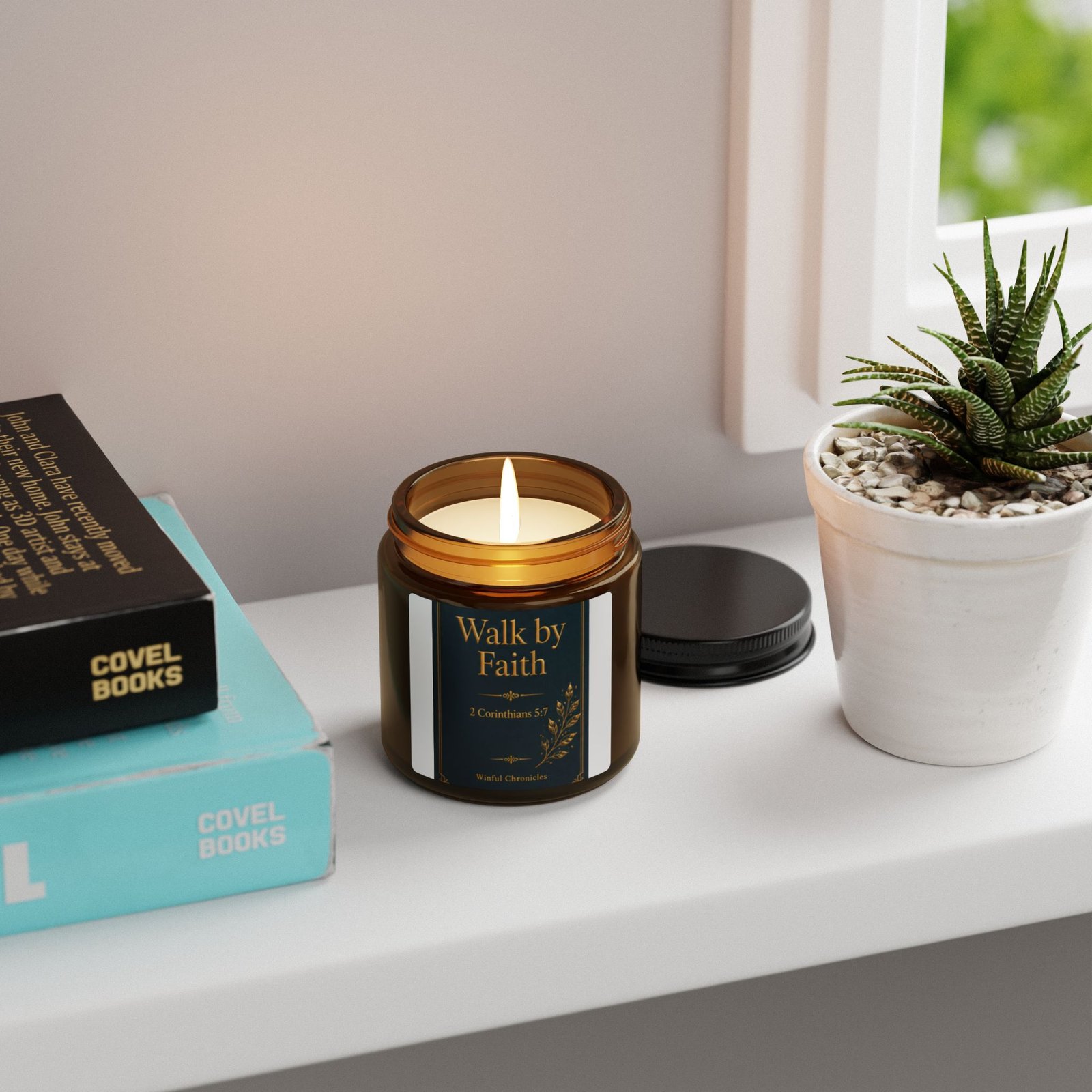 Walk by Faith Scripture Scented Candle (Multi-Size, Amber Jar) - Image 4