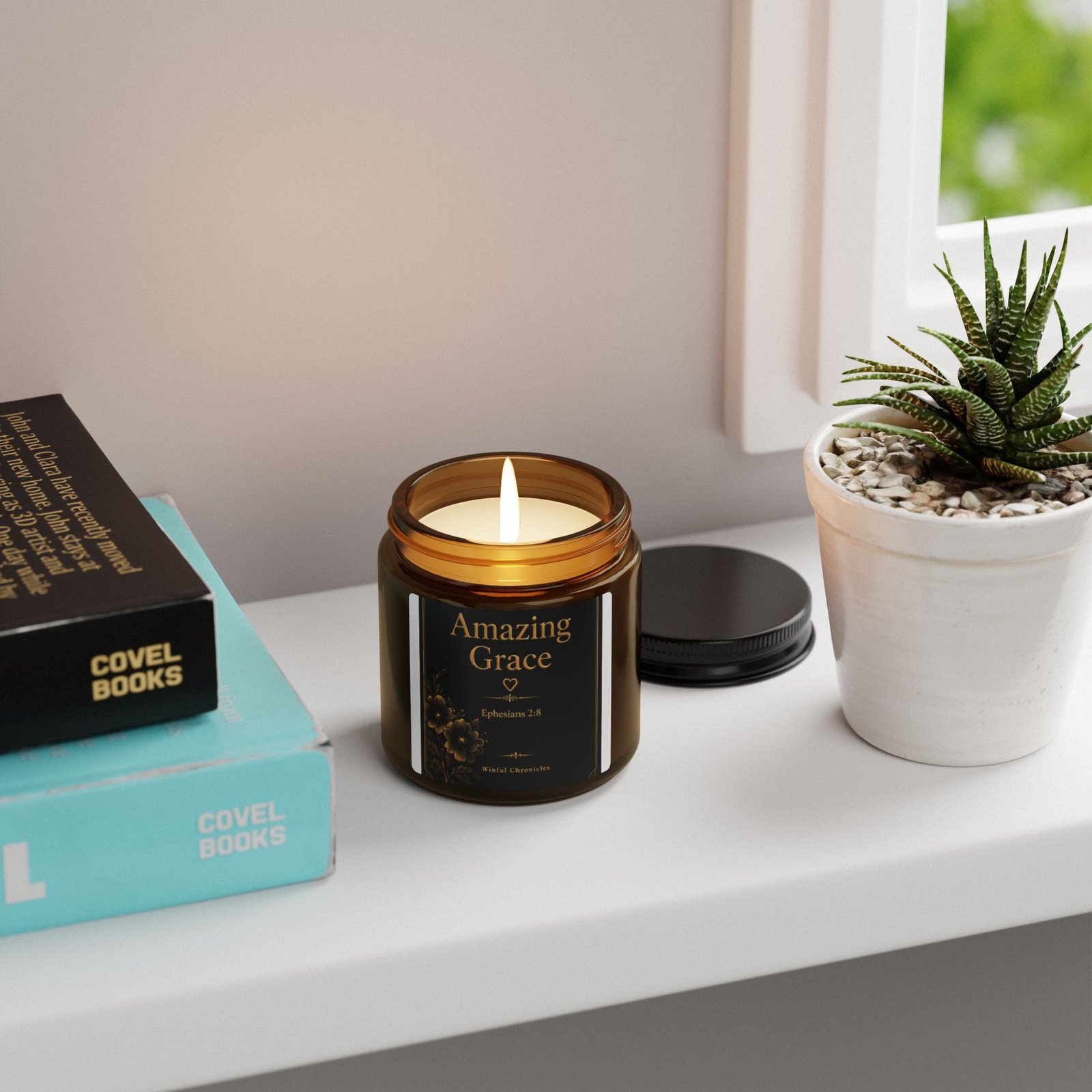 Amazing Grace Scripture Scented Soy Candle (Multi-Size, Amber Jar) - Image 4